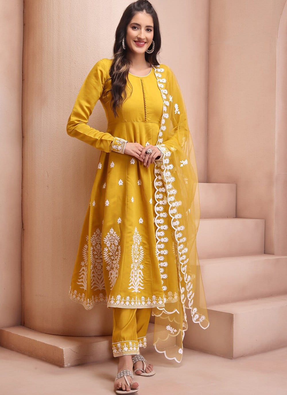 Kf  Mansi Kalaai Mustard Chanderi Embroidery Kurti With Bottom Dupatta Wholesale Shop In Surat